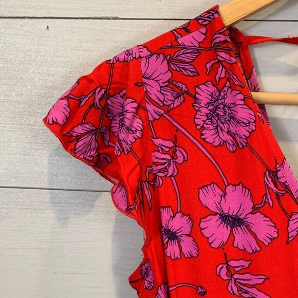 Band of the Free red Floral Red Wrap Dress size small long midi/maxi - Picture 5 of 12